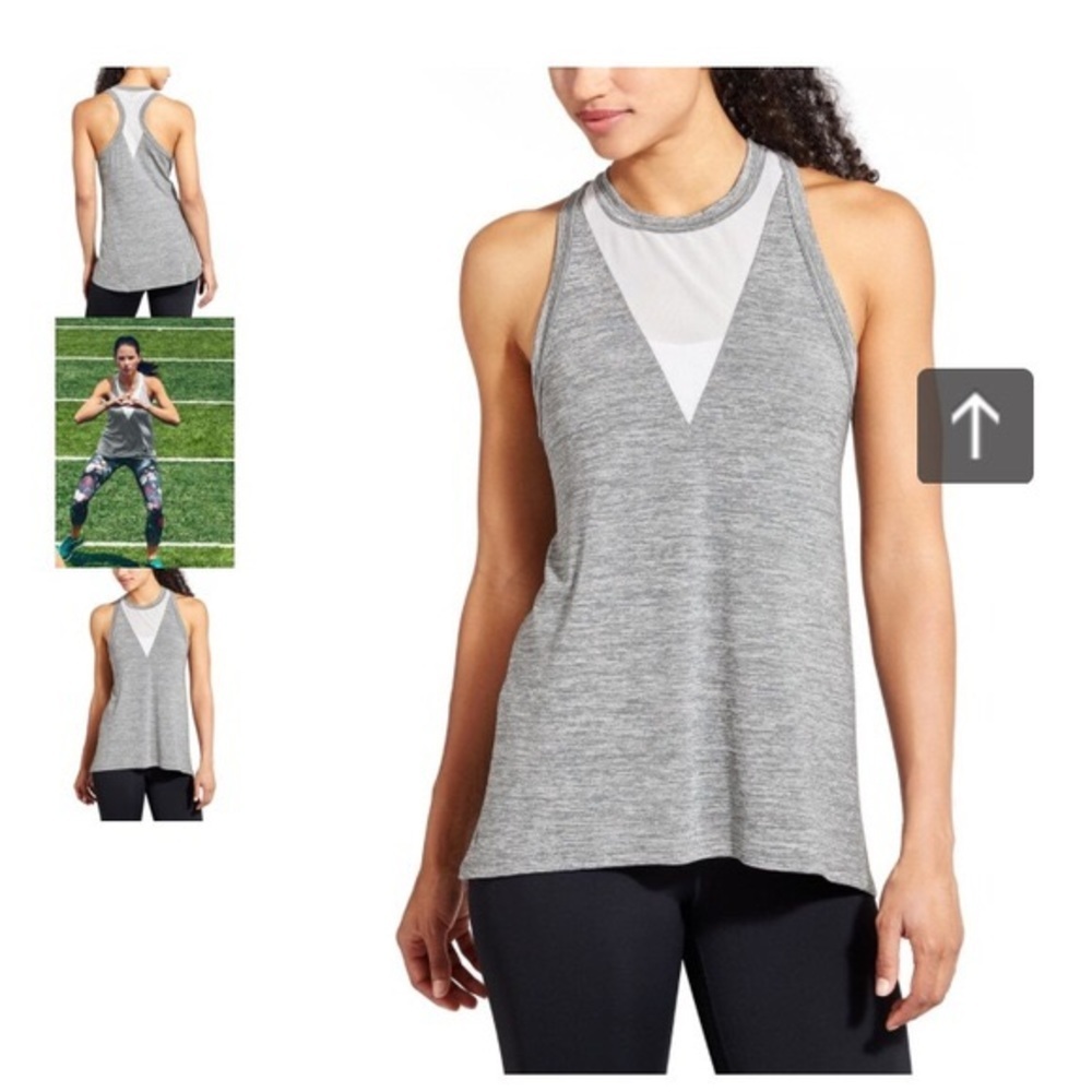Athleta Utopia Mesh Cutout Halter Gray Tank - Picture 2 of 6